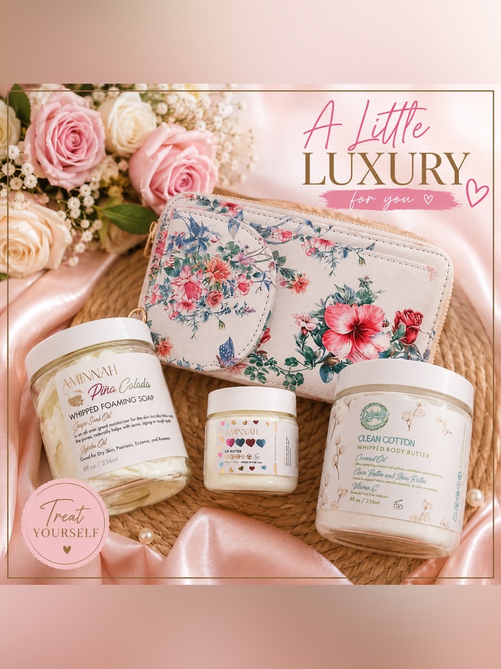 Pink Floral Whipped Body Butter & Soap Gift Set